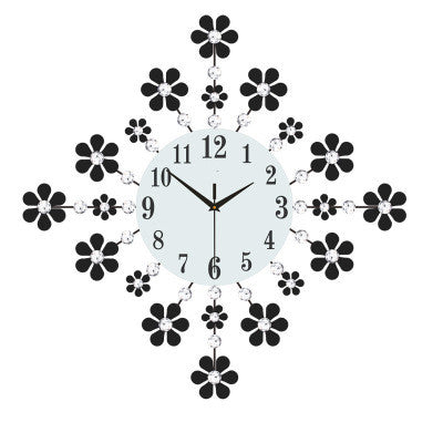 39cm 3D Silent Wall Clock Non-Ticking Metal Diamond Flower For Home Office Restaurant Decor