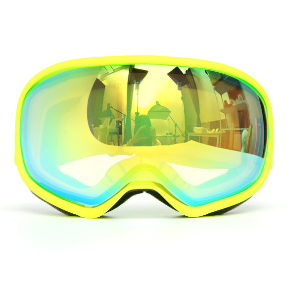 Pro Skiing Goggles Double Lens Anti Fog UV Green Lens Yellow Frame