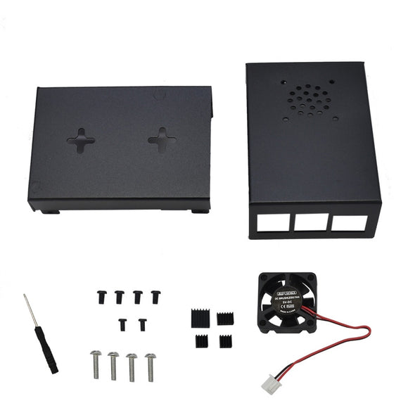 Black Aluminum Alloy Case Protective Shell Metal Enclosure + Black/Sliver Heatsink + Cooling Fan DIY Kit For Raspberry Pi 4