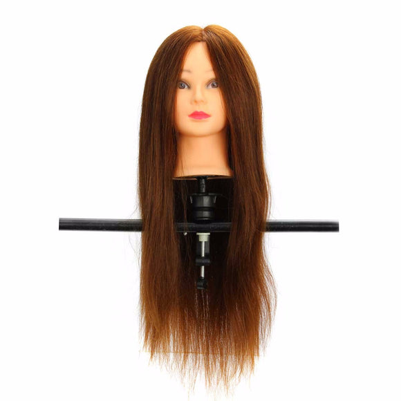 LuckyFine 100% Real Human Hair Mannequin Head Salon Hairdressing Training Model Clamp Holder