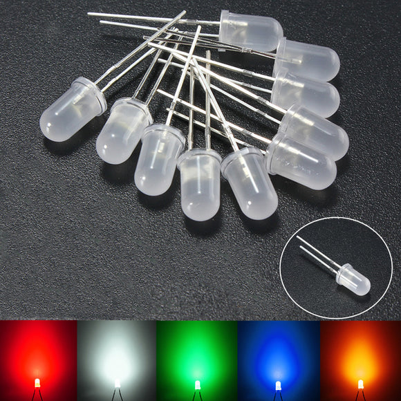 10pcs 5mm Round Top Milky Diffused LED Emitter Diodes Light Red Green Blue Yellow White