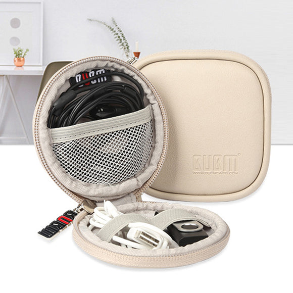 IPRee PU Leather Earphone Storage Case Travel Portable Waterproof USB Data Cable Charger Holder Bag