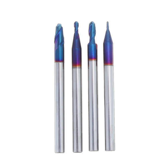 0.5-2mm 2 Flutes Blue Coated Spiral Ball Nose End Mill Tungsten Steel CNC Carbide Milling Cutter