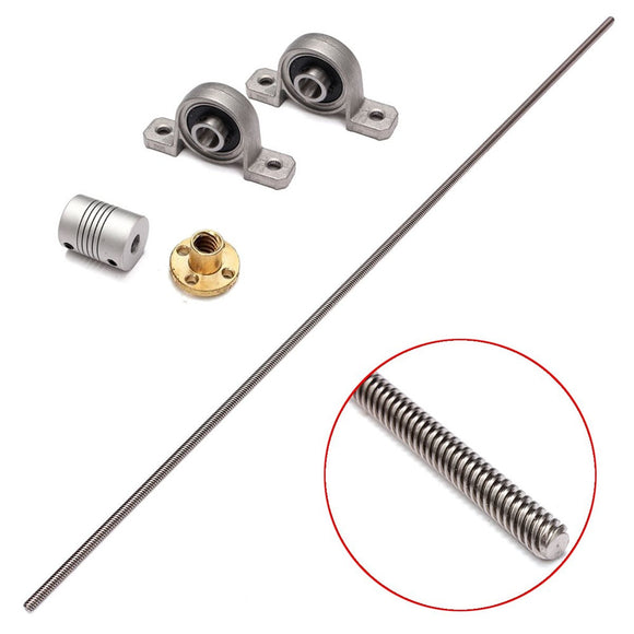 T8 800mm Stainless Steel Lead Screw Set with Shaft coupling and Mounting Support