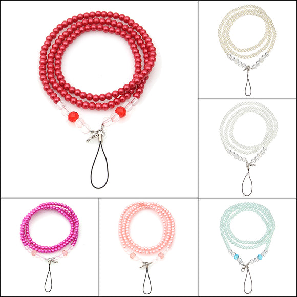 Universal Neck Handmade Lanyard Pearl Metal Buckle Chain Phone Strap for Cell Phone