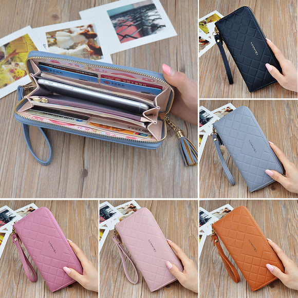 Women Large Capacity PU Leather Wrist Strap Zipper Pouch Wallet for Mobile Phone Under 5.5 Inch