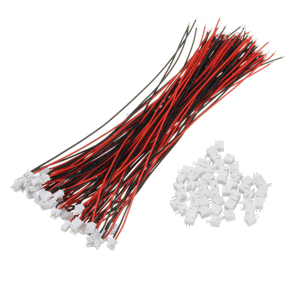Excellway 100Pcs Mini Micro JST 1.5mm ZH 2-Pin Connector Plug With Wires Cables 150mm
