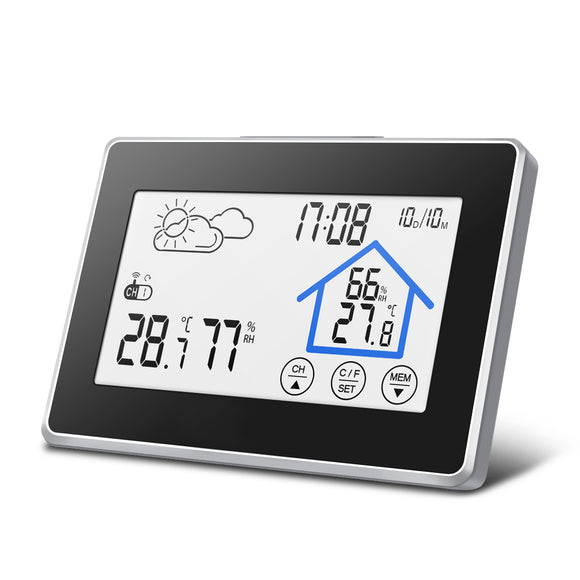 Wireless Touch Screen Weather Station Forecaster with Temperature Humidity Thermometer Outdoor Forecast Sensor Clock