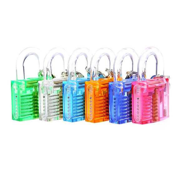 6Pcs Colorful Transparent Visible Cutaway Padlock Lock Pick for Locksmith Practice Training