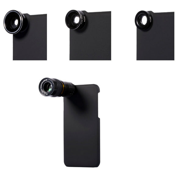 5 In 1 9X Telephoto Wide Angle 10X Macro Fisheye Camera Lens Case Cover for iPhone 6/6Plus