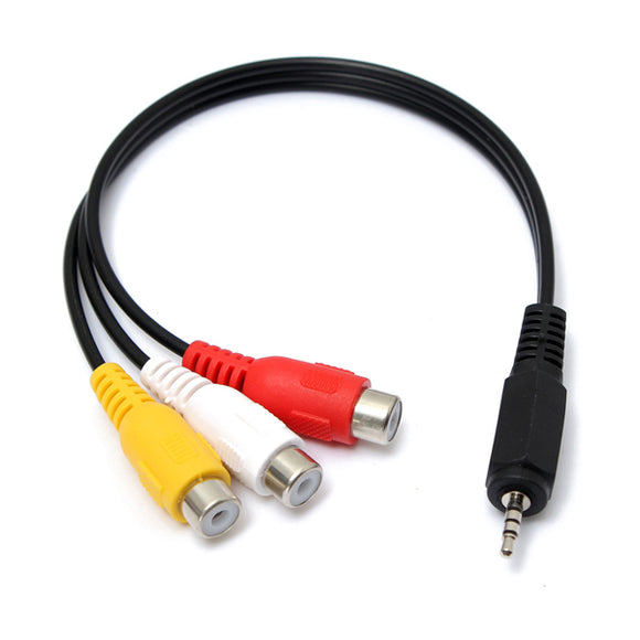 2.5mm 20cm Male to 3 RCA Female Jack Splitter Audio Video AV Adaptor Cable Extension Lead