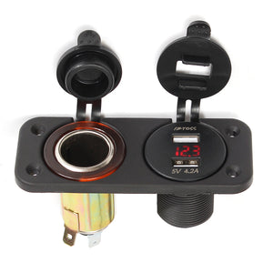 DC 12-24V Car Charger 2 USB Port + LED Voltmeter + Car Cigarette Lighter