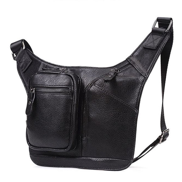 PU Leather Solid Casual Crossboby Bag Chest Bag Multifunctional Light Weight Shoulder Bag for Men