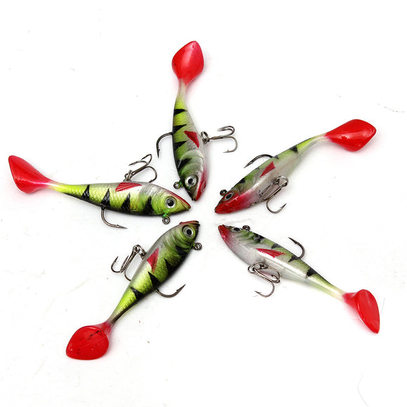 5Pcs 3.34'' Long Tail Soft Lead Fish Fishing Lures Luminous Sea Fishing Tackle Soft Bait Bass Hook