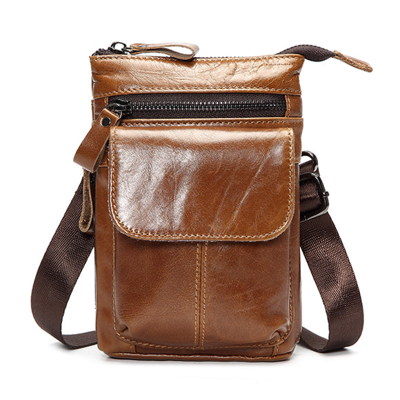 7inch Cell Phone Waist Bag Men Retro Genuine Leather Camera Waist Bag