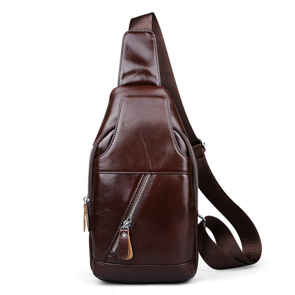 Men Vintage Genuine Leather Chest Bag Retro Oil Wax Smooth Shoulder Bag