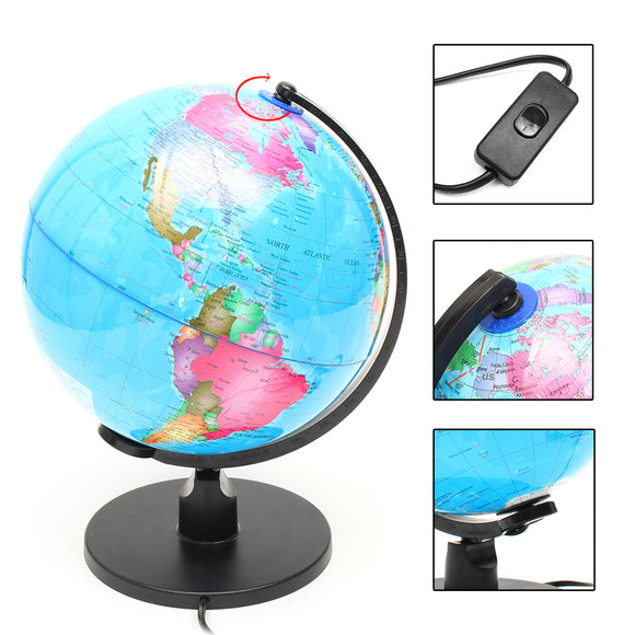 25cm 220V World Globe LED Illuminated Night Light Lamp Home Room Office Decor Children Gift