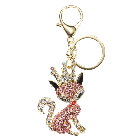 Crystal Crown Fox Pendant Animal Alloy Keychain Keyring