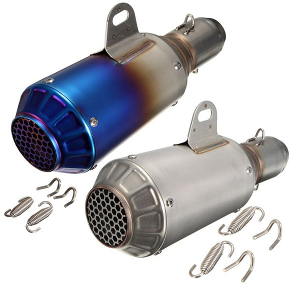 51mm Motorcycle Street Bike GP Exhaust Muffler Pipe Stainless Steel Silver OR Grilled Blue Mesh