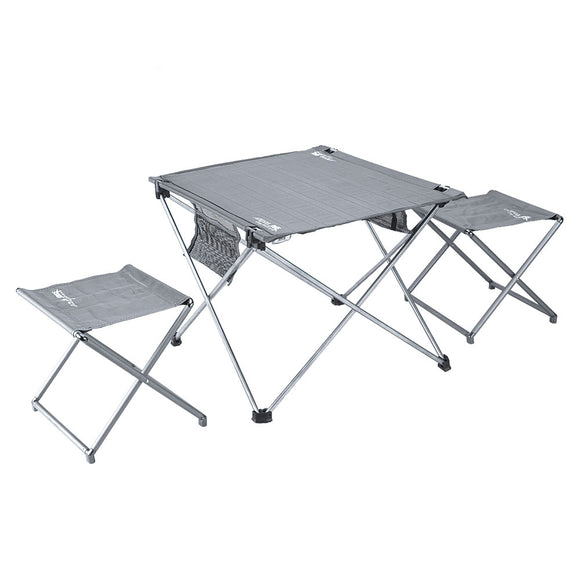 BRS-T03 3pcs Set Portable Folding Table Chairs Ultralight Aluminum Alloy Camping Desk Stools