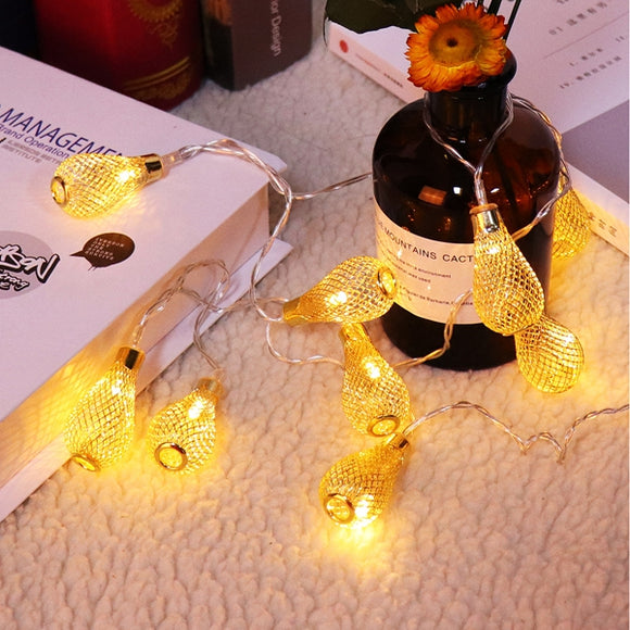 Battery Powered 1.4M 10LEDs Waterproof Iron Mesh Teardrop Fairy String Light for Christmas Patio