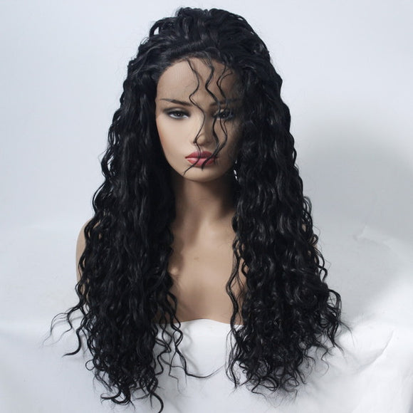 Black Small Roll Half Hand Hook Front Lace Wig