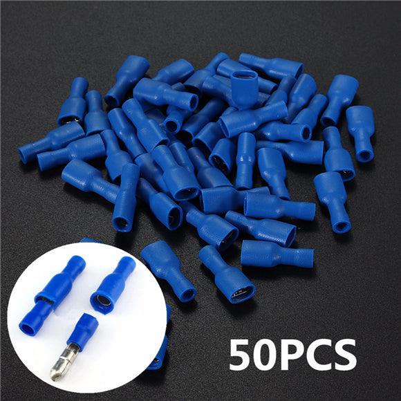 50Pcs 6.3mm Nylon Blue Female Electrical Spade Wire Connector Insulated Crimp Terminals