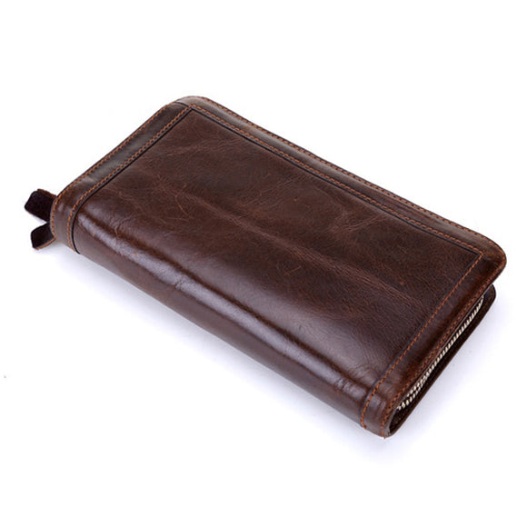 Men Genuine Leather Bifold Long Wallet Vintage Clutches Bag