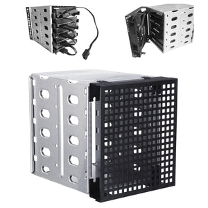 5.25 to 5x 3.5" SATA SAS HDD Cage Rack Hard Drive Tray Caddy Converter with Fan Space"