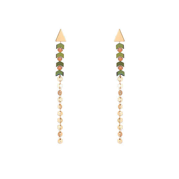 Luxury Women Jewelry 18K Gold Plated Coin Tassel Pendant Elegant Piercing Drop Earrings