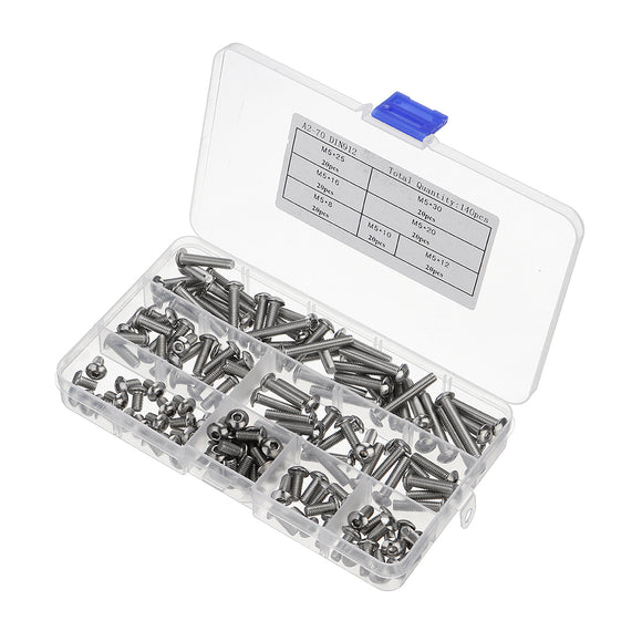 Suleve M5SH5 140Pcs M5 Stainless Steel 8-30mm Hex Socket Button Head Screw Bolt Assortment Kit