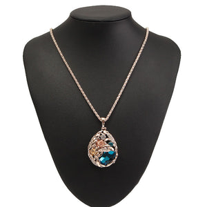 Sweater Long Chain Crystal Wheat National Wind Pendant Rose Gold Plated Necklaces