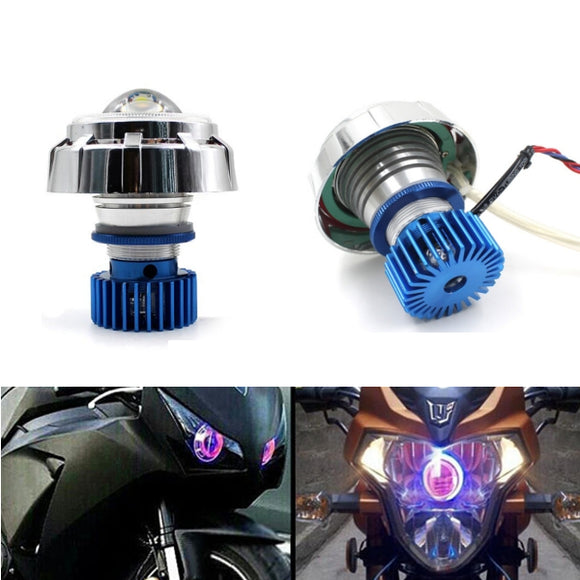 12V Motorcycle LED Hi/Lo Beam Laser 6 Colors Angel Eyes Red Evil Eyes White Headlight