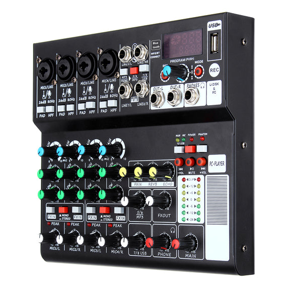 Mini 8 Channel bluetooth Audio Mixer Portable USB 48V Phantom Mixing Console Karaoke