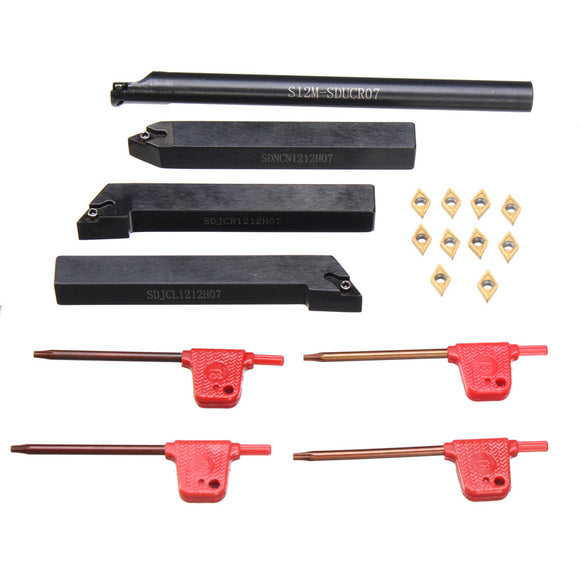 14pcs 12mm Lathe Boring Bar Turning Tool Holder with Wrench and Carbide Inserts Blades Set