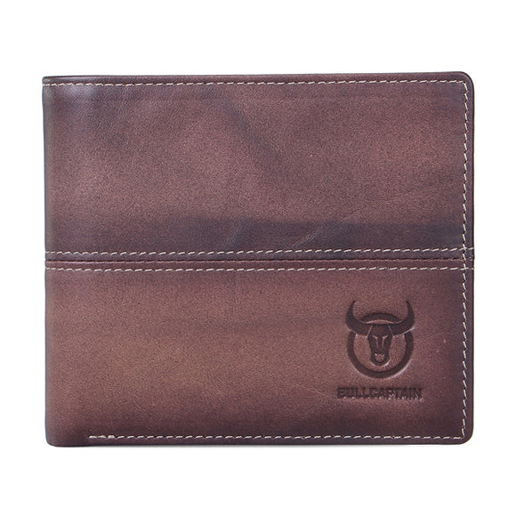 Bullcaptain Men Minimalist Wallet Bifold Genuine Leather Durable Wallet High Capacity Card Holder