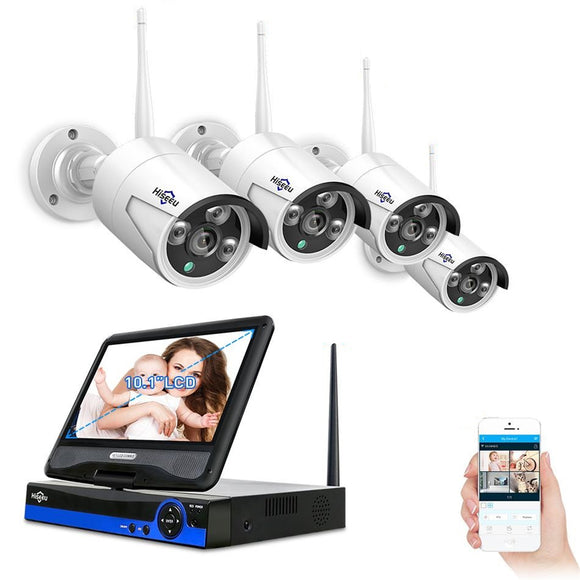 Hiseeu 10 inch Display 4pcs 1080P Wireless CCTV IP Camera 8CH NVR WiFi Video Surveillance System