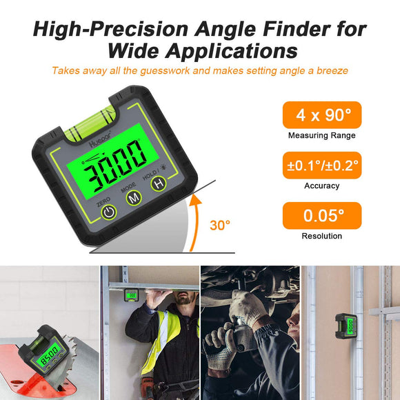 Huepar 360 Mini Digital Goniometer with V-Shaped Magnetic Base And Backlit LCD Bevel Gauge