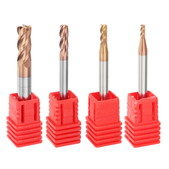 Drillpro HRC58 Round Nose 4 Flutes End Mill Cutter 2R0.2-6R0.5 AlTiN Coating CNC End Mill Cutter