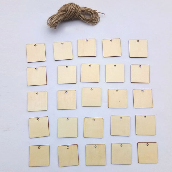 25Pcs Blank Square Wood Chips Sheet Hanging Tags Ornament Laser Engraving DIY Art Wedding Decorations