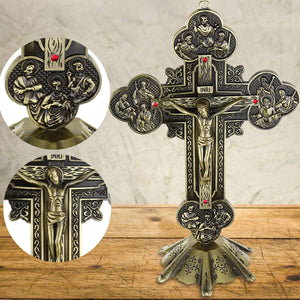 10 Antique Jesus INRI Catholic Altar Standing Religious Crucifix Cross Decorations with Base"