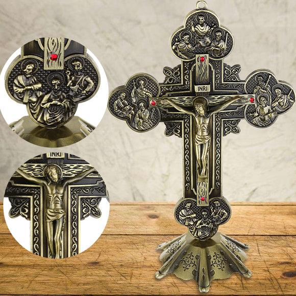 10 Antique Jesus INRI Catholic Altar Standing Religious Crucifix Cross Decorations with Base