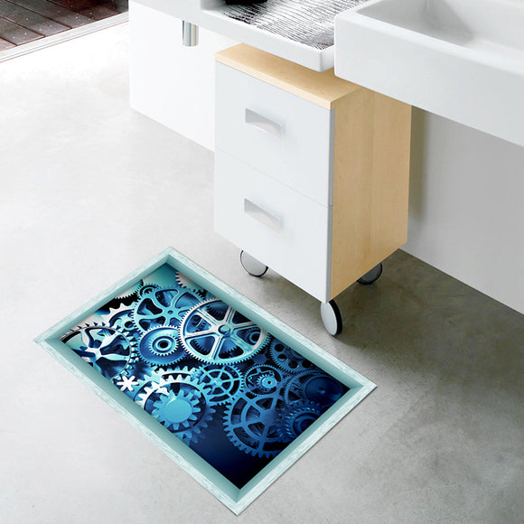 PAG 3D Anti Slip Waterproof Bathroom Gear Wheel Pattern Floor Sticker Washable Shower Room Decor