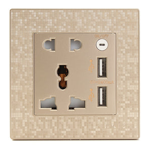 250V 10A Double 2 Gang UK US Wall Plug Socket with 2 USB Charger Port Outlets