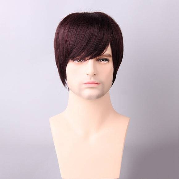 Red Mixed Black Men Short Human Hair Wig Side Bang Male Mono Top Virgin Remy Capless