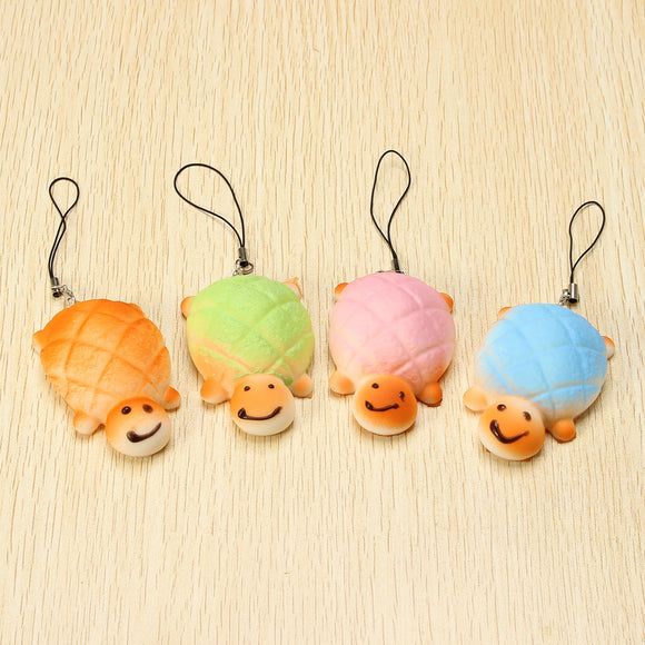 7cm Soft Kawaii Cute little Turtle Phone Bread Bun Squishy Charms With Rope Random Color