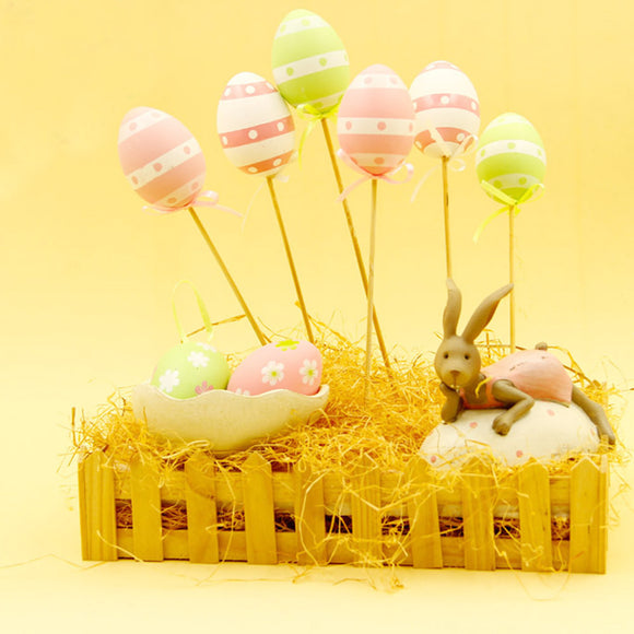 9 PCS/Set Fashion DIY Plastic Coloring Painted Easter Egg with Stick Home Festival Party Decorations