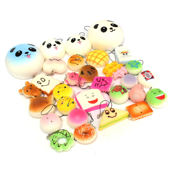 12PCS Random Kawaii Squishy Panda Bun Toasts Multi Donuts Squishy Soft Cell Phone Straps