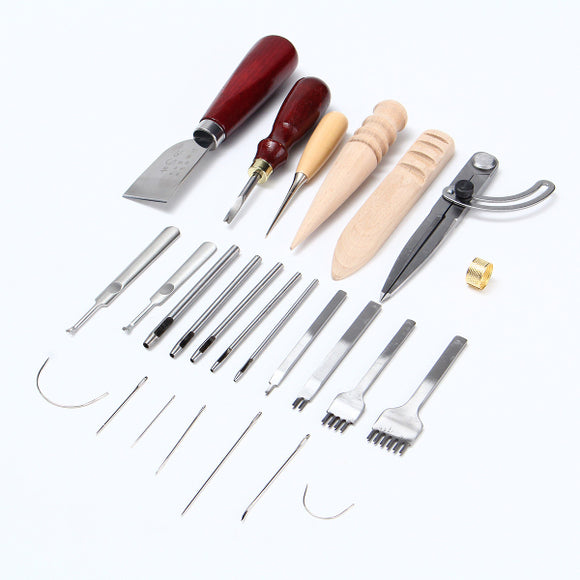 25 PCs Leather Craft Sewing Tool Kit Set Punch Cutter Groover Beveler Stitching