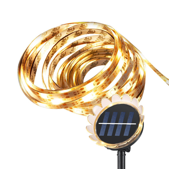 ARILUX 5M SMD2835 Sunflower Waterproof Solar Powered Warm White Flexible LED Strip Light DC2V